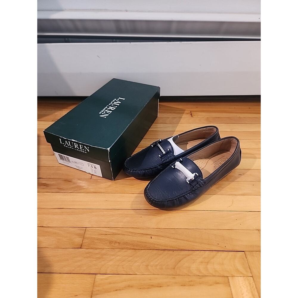 LAUREN RALPH CALIANA DRIVER MOCCASINS Blue Leather WOMEN SIZE 7.5